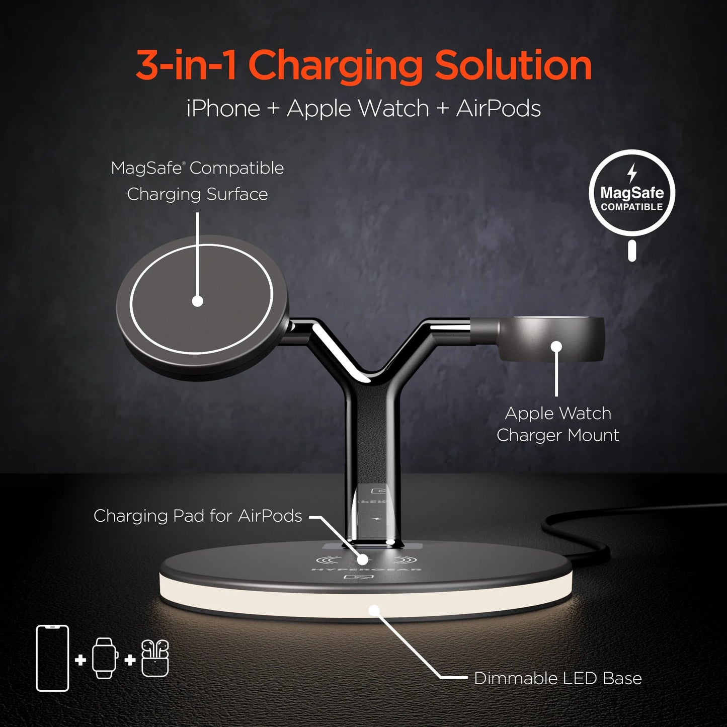 Hypergear Maxcharge 3-In-1 Magsafe Wireless Charging Stand for Phones