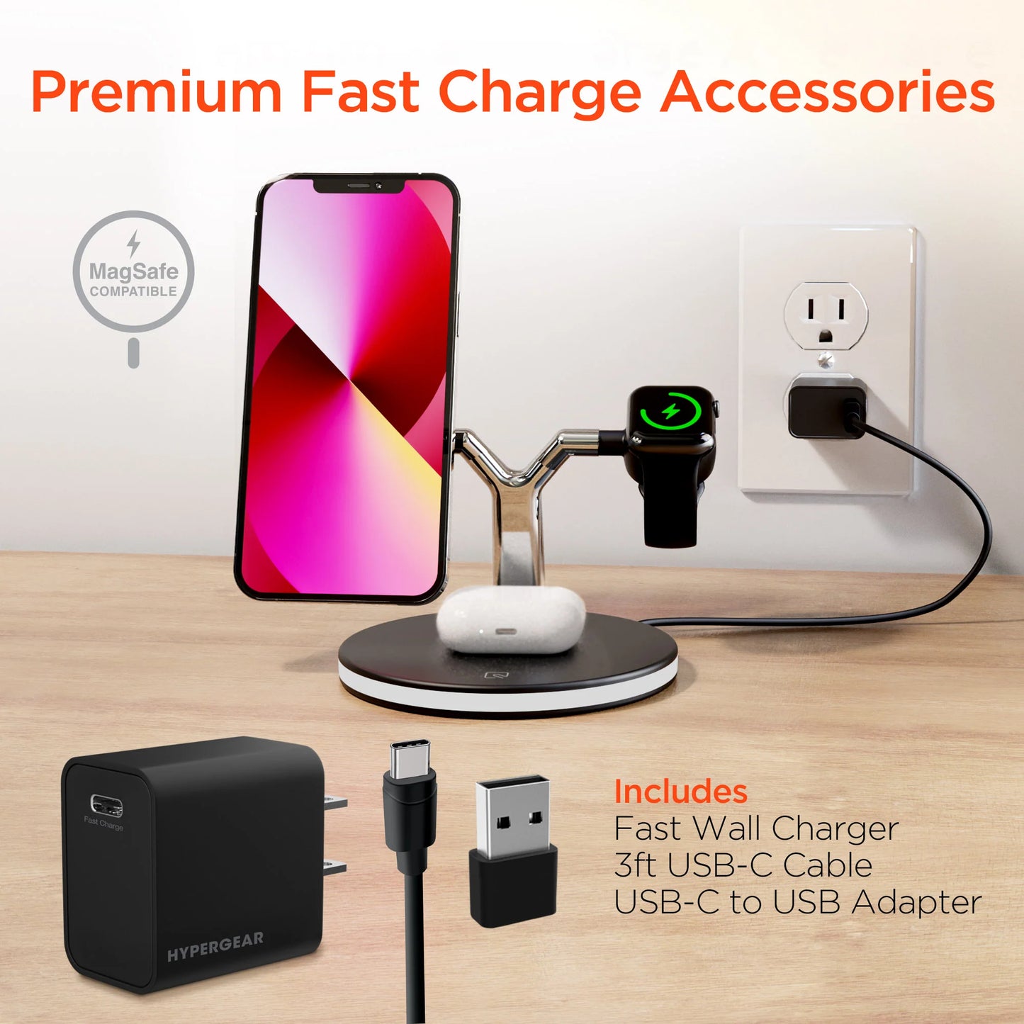Hypergear Maxcharge 3-In-1 Magsafe Wireless Charging Stand for Phones